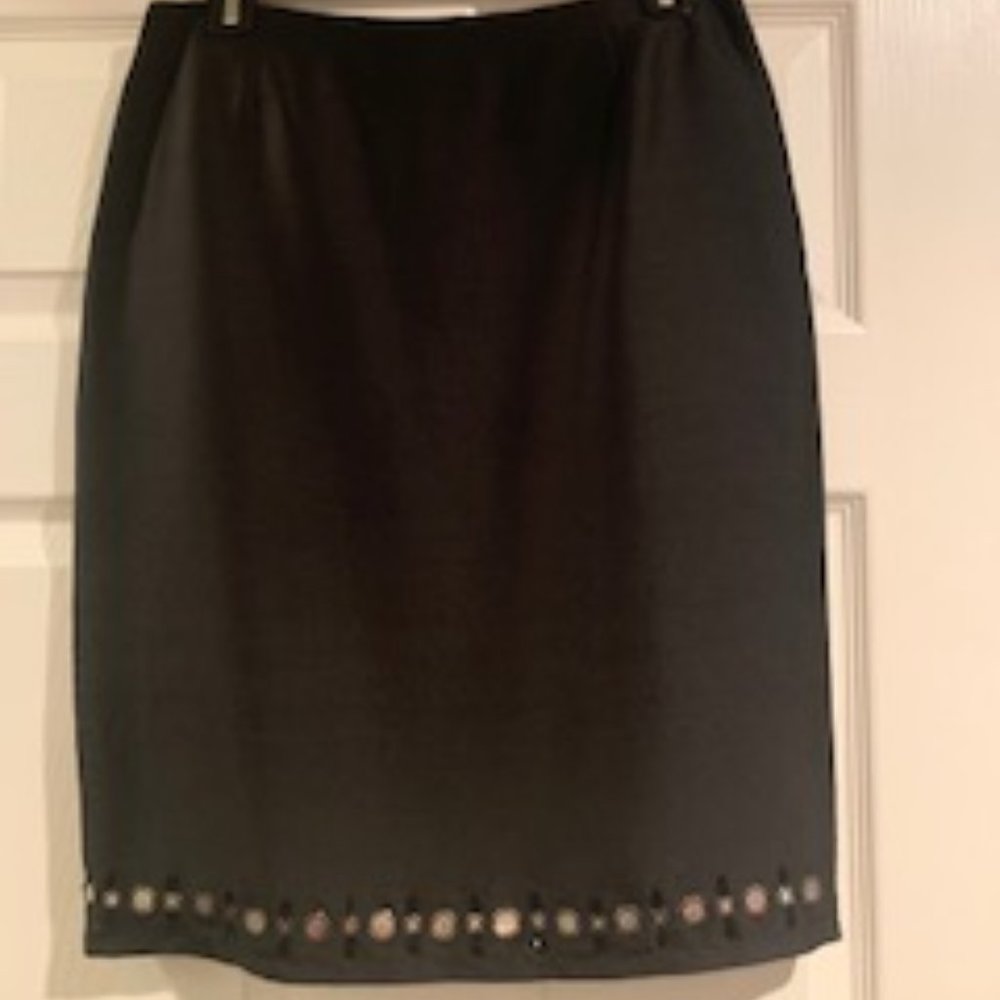 Black silk skirt with embellished hem